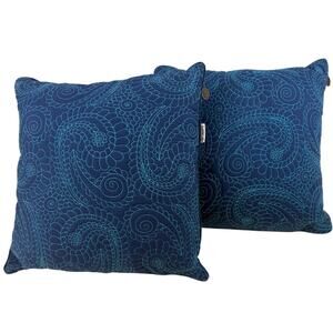 2 Pier 1 Imports Blue Throw Pillow Turquoise Paisley Embroidered 17"X17" Square